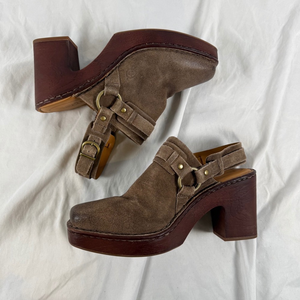 Born Gray Suede Platform Clogs Slingback Harness Mules Square Toe Casual Fall 9M - Picture 8 of 9